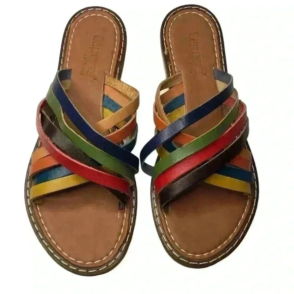 Capone Outfitters Womens size 39 Multicolor Slide on Strappy Sandals Flat heel - Picture 1 of 4